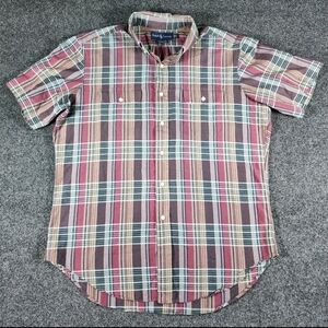 Vintage Polo Ralph Lauren Flannel Men's Shirt Size Large Red Plaid Double Pocket
